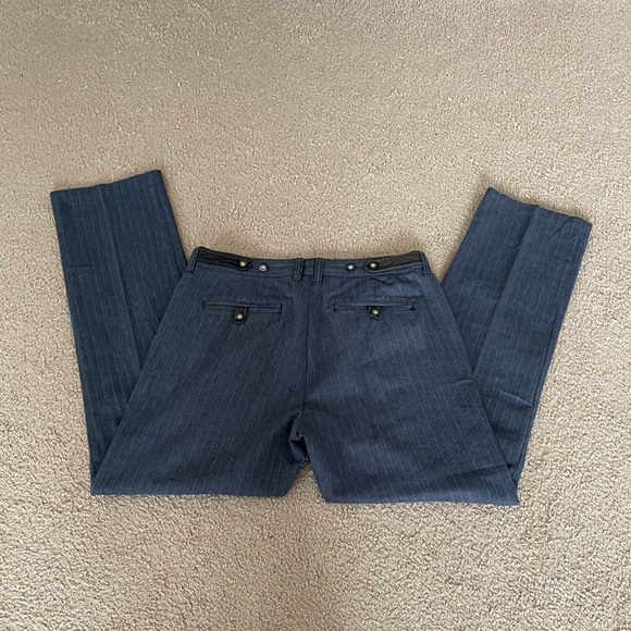 Men’s Brooklyn Industries Dark Blue Striped Pants with Leather Accents, Size 34 - Picture 11 of 12